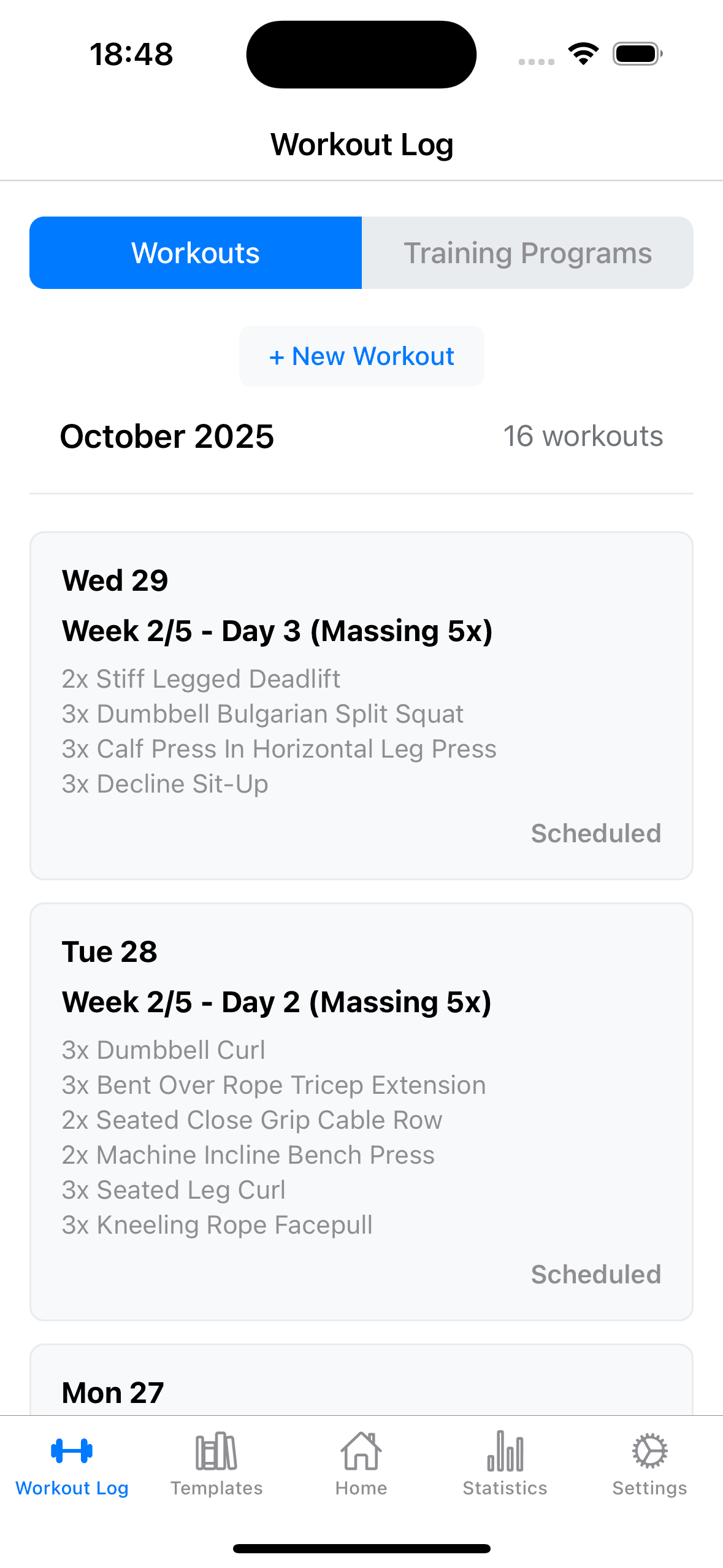 Workout log that adapts